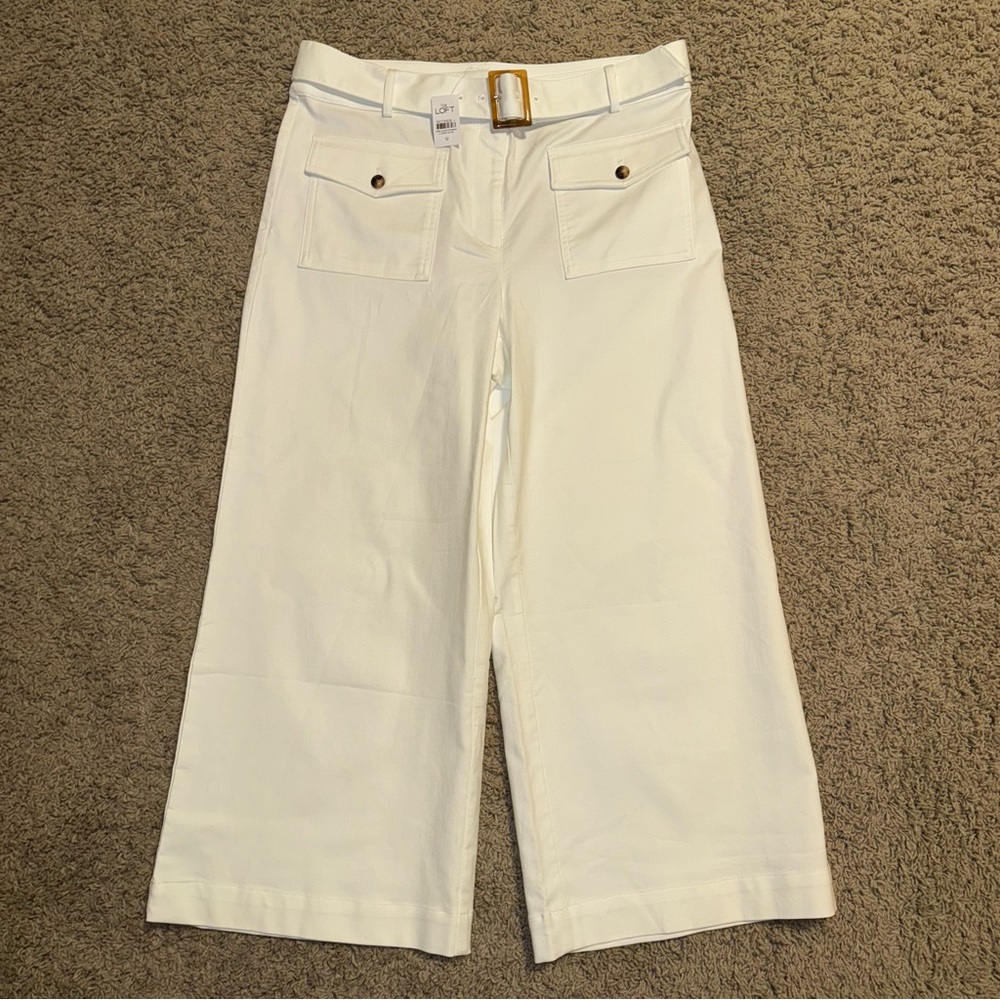 NWT LOFT Palmer wide leg crop pants in white, sz 12